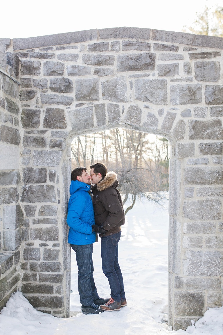Gatineau Park winter engagement session with a same sex couple