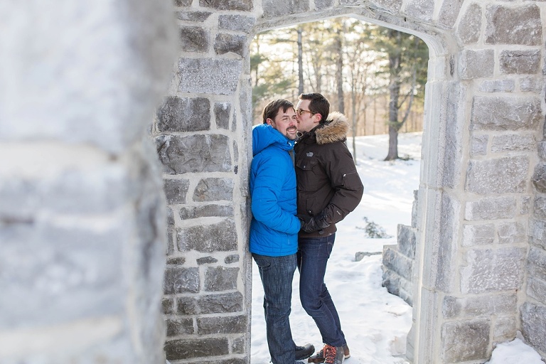 Gatineau Park winter engagement session with a same sex couple