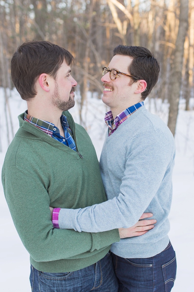 Gatineau Park winter engagement session with a same sex couple