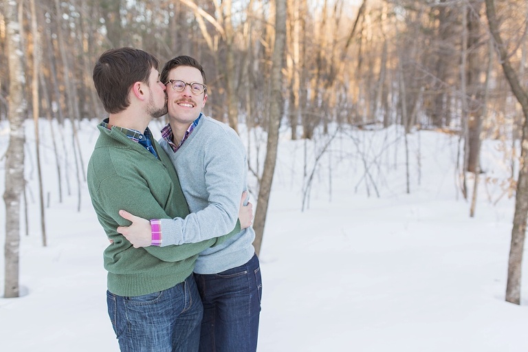 Gatineau Park winter engagement session with a same sex couple