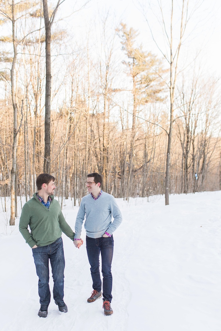 Gatineau Park winter engagement session with a same sex couple