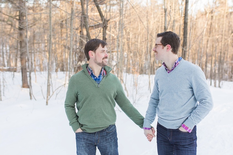 Gatineau Park winter engagement session with a same sex couple