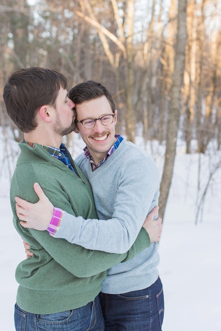 Gatineau Park winter engagement session with a same sex couple