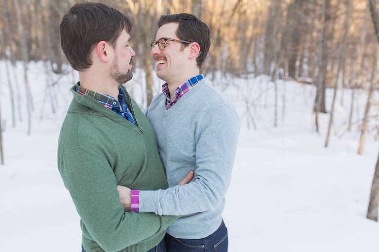 Gatineau Park winter engagement session with a same sex couple