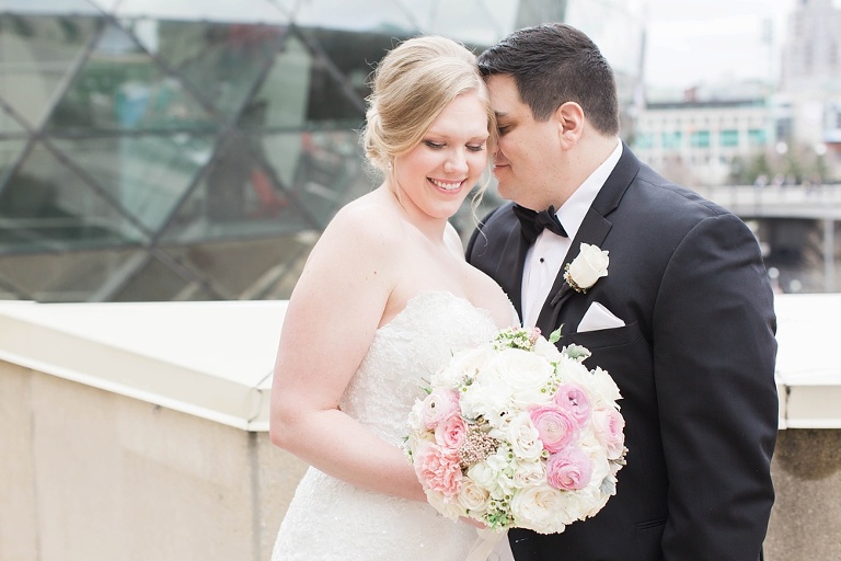 Ottawa Westin Spring Wedding - Bride and Groom First Look on balcony