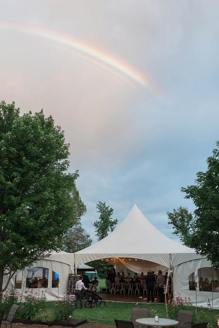 Almonte Herb Garden Summer Wedding - White tent reception with string lights