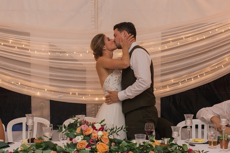 Almonte Herb Garden Summer Wedding - White tent reception with string lights