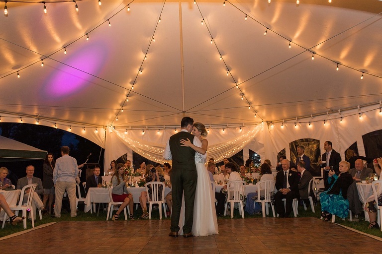 Almonte Herb Garden Summer Wedding - White tent reception with string lights