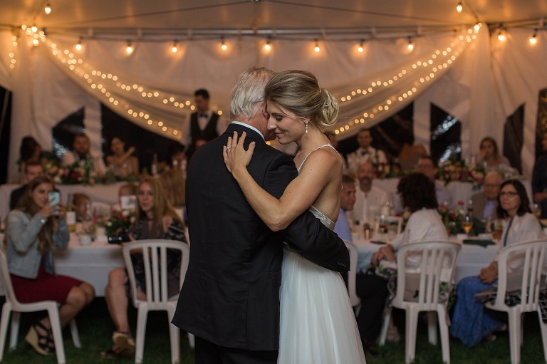 Almonte Herb Garden Summer Wedding - White tent reception with string lights and dance floor