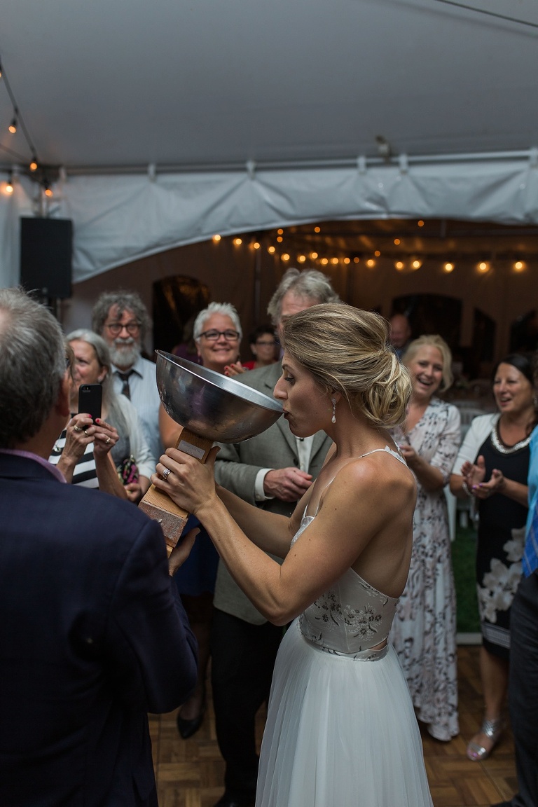 Almonte Herb Garden Summer Wedding - White tent reception with string lights and dance floor