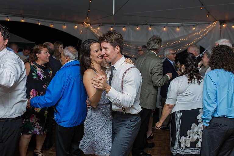 Almonte Herb Garden Summer Wedding - White tent reception with string lights and dance floor