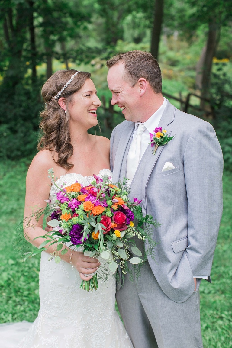 Colourful Codes Mill Wedding - Bride and Groom first look photos in Stewart Park