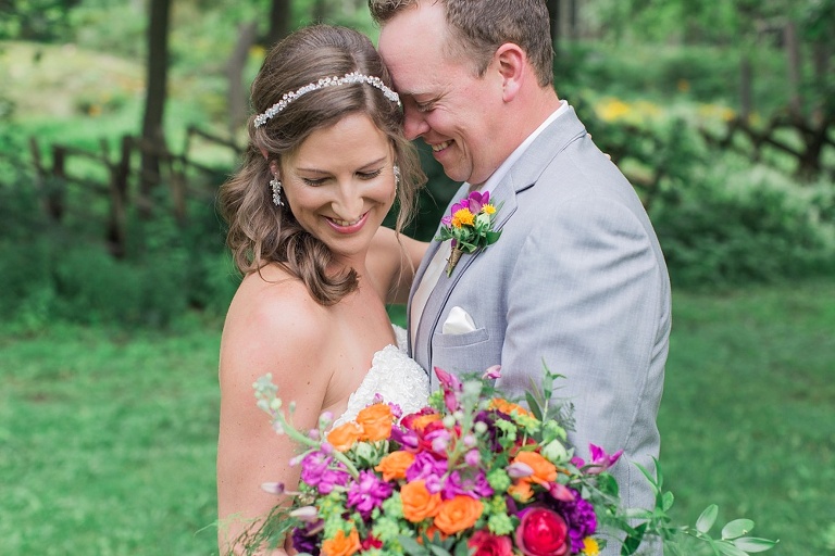 Colourful Codes Mill Wedding - Bride and Groom first look photos in Stewart Park