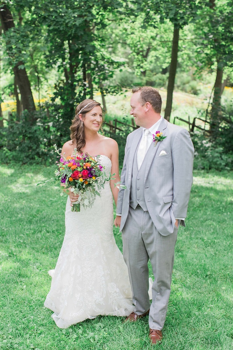 Colourful Codes Mill Wedding - Bride and Groom first look photos in Stewart Park