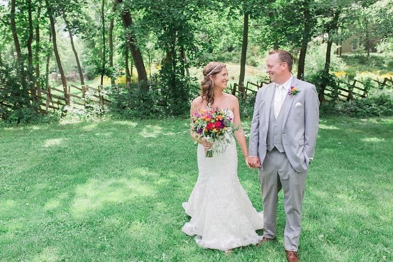 Colourful Codes Mill Wedding - Bride and Groom first look photos in Stewart Park