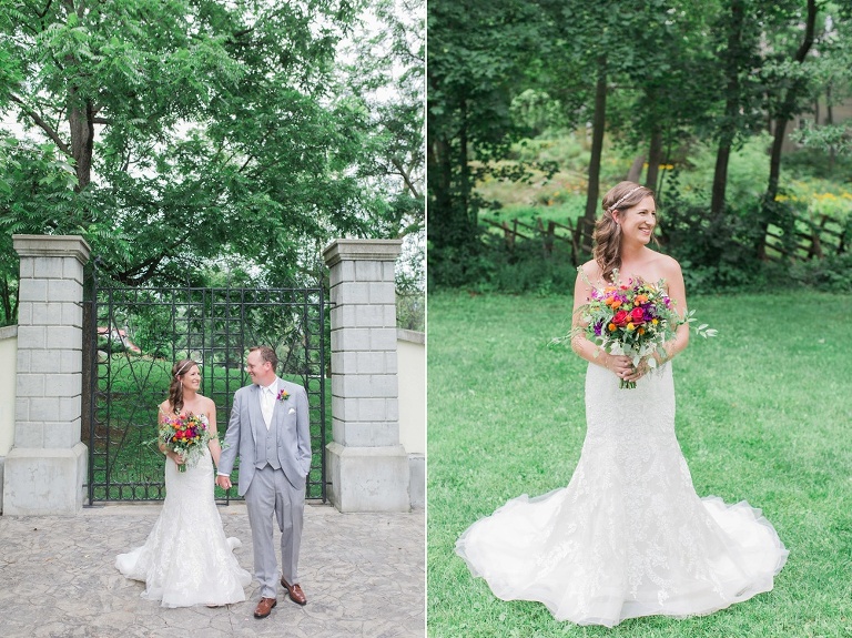 Colourful Codes Mill Wedding - Bride and Groom first look photos in Stewart Park
