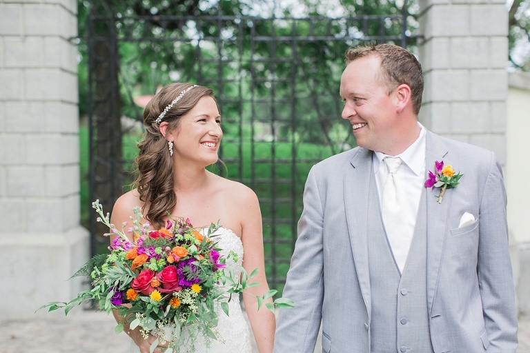 Colourful Codes Mill Wedding - Bride and Groom first look photos in Stewart Park