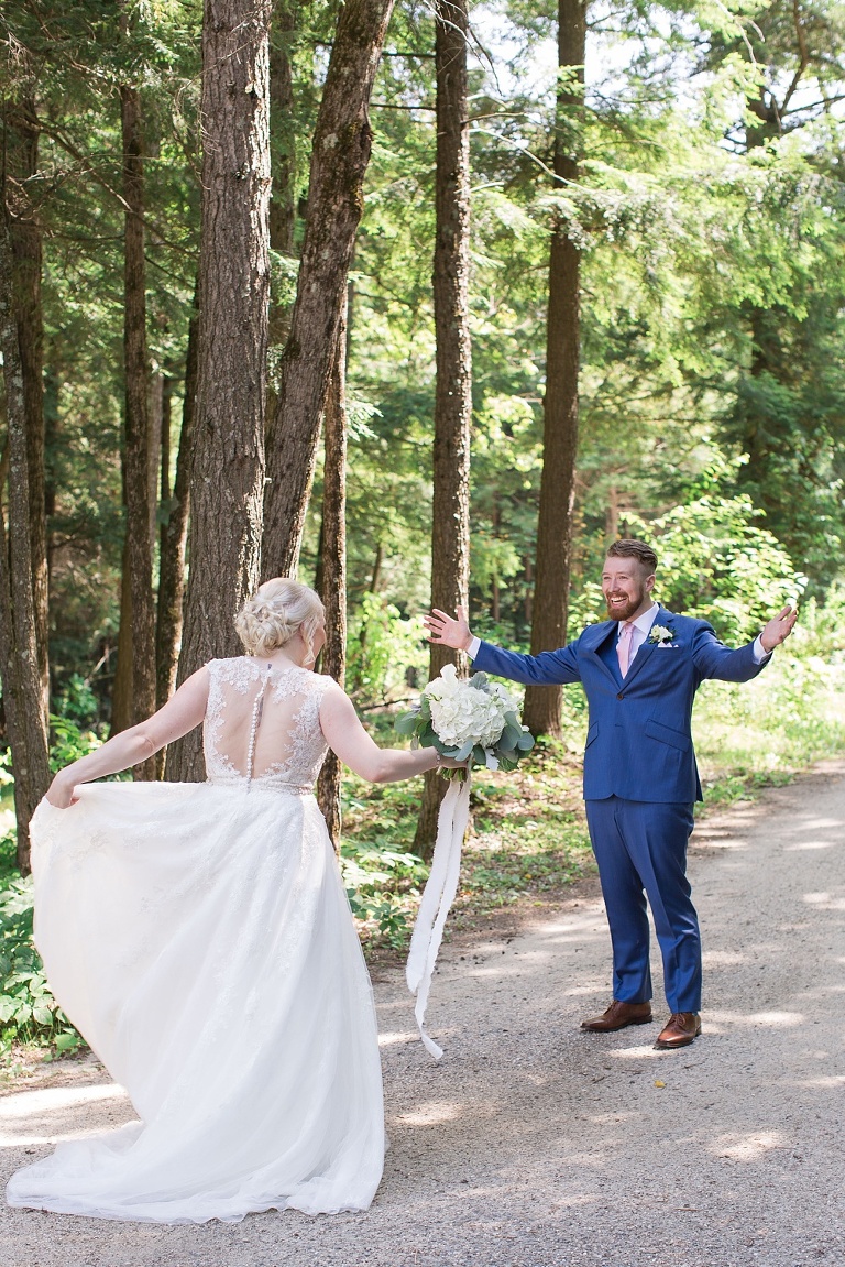 Le Belvedere Summer Wedding Bride and Groom doing first look photos